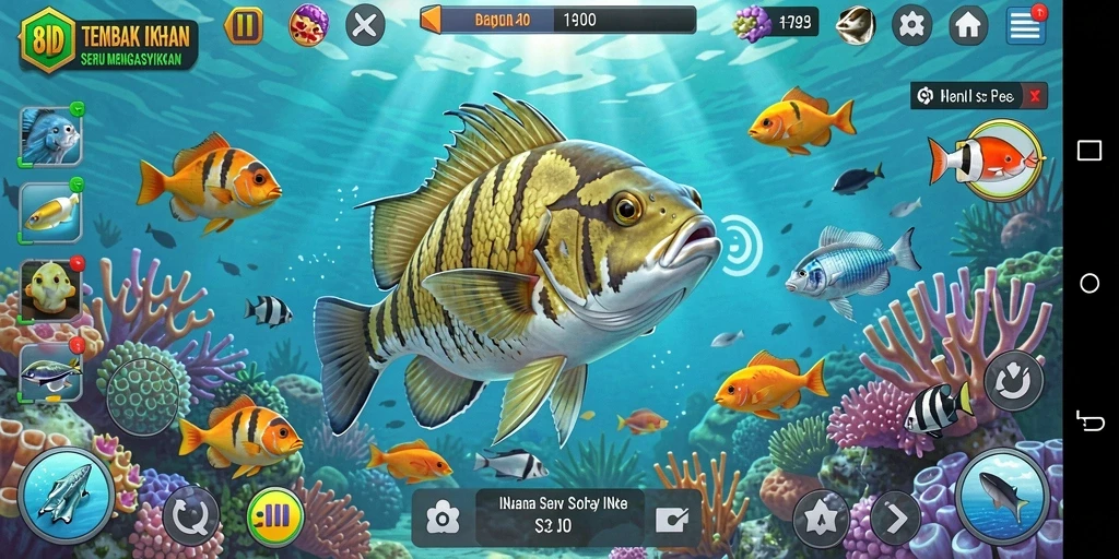 Screenshot gameplay 8ID menampilkan aksi menembak ikan yang seru.