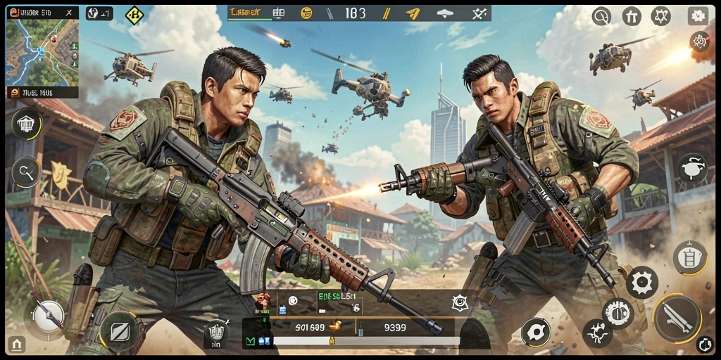 Gambaran gameplay pertempuran intens di 9399.