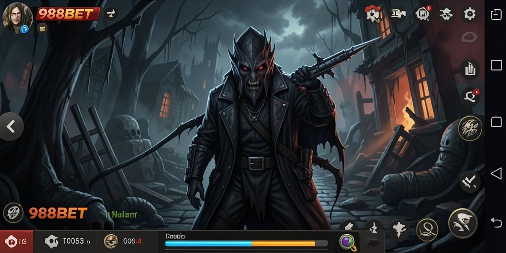 Tangkapan layar gameplay 988BET menunjukkan suasana gelap dan menegangkan.