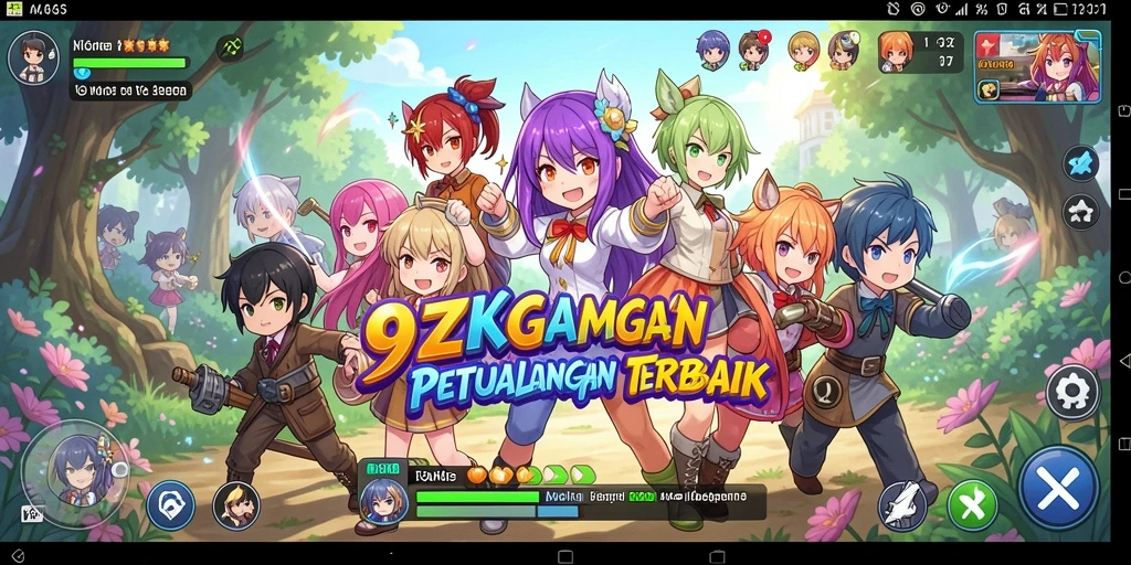 Screenshot 9ZKGAMES menampilkan pertarungan epik dalam gaya anime.