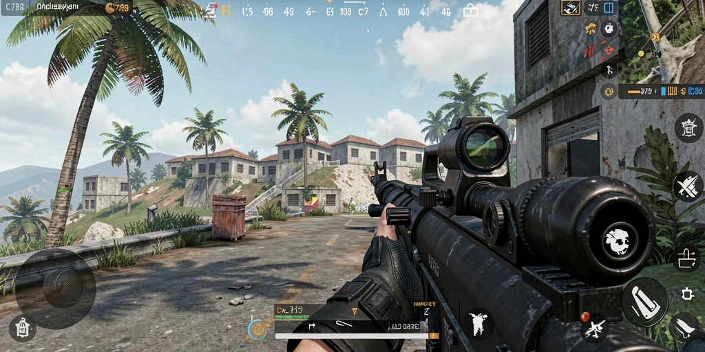 Gambaran gameplay C789 dengan aksi menembak yang intens.