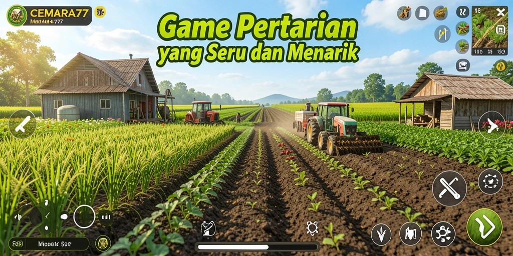 Tangkapan layar gameplay CEMARA77 yang menunjukkan aktivitas bertani yang seru.