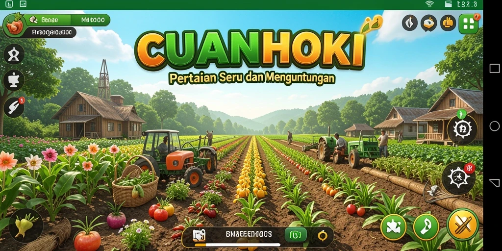 Gameplay CUANHOKI dengan suasana pertanian yang mengasyikkan.