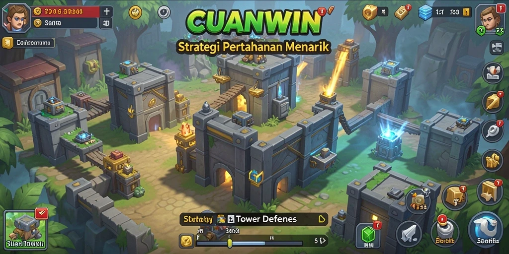 Screenshot gameplay CUANWIN menunjukkan pertahanan yang strategis dan serangan musuh.