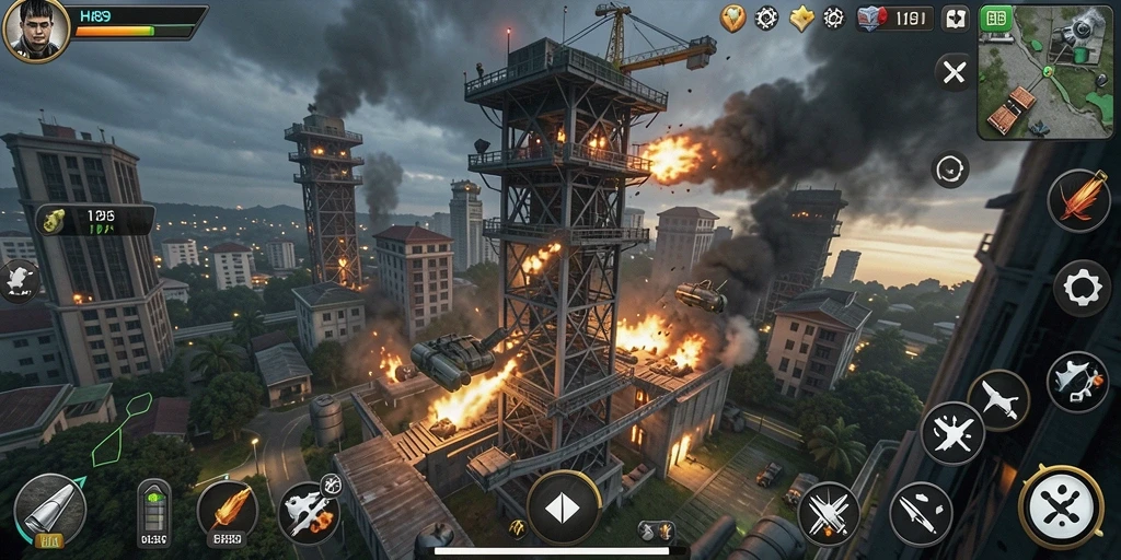 Tangkapan layar gameplay H89 yang menampilkan aksi menara pertahanan.