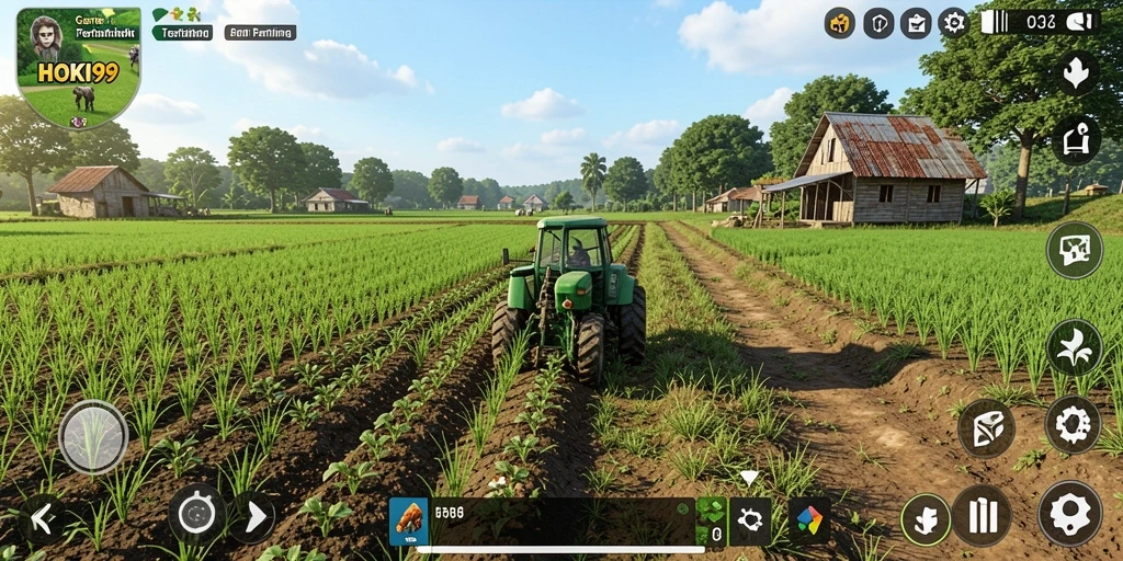 Tampilan menarik gameplay HOKI99 dengan pertanian yang aktif.