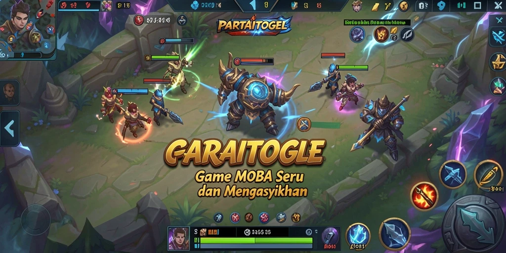 Screenshot utama PARTAITOGEL menampilkan aksi intens di arena MOBA.