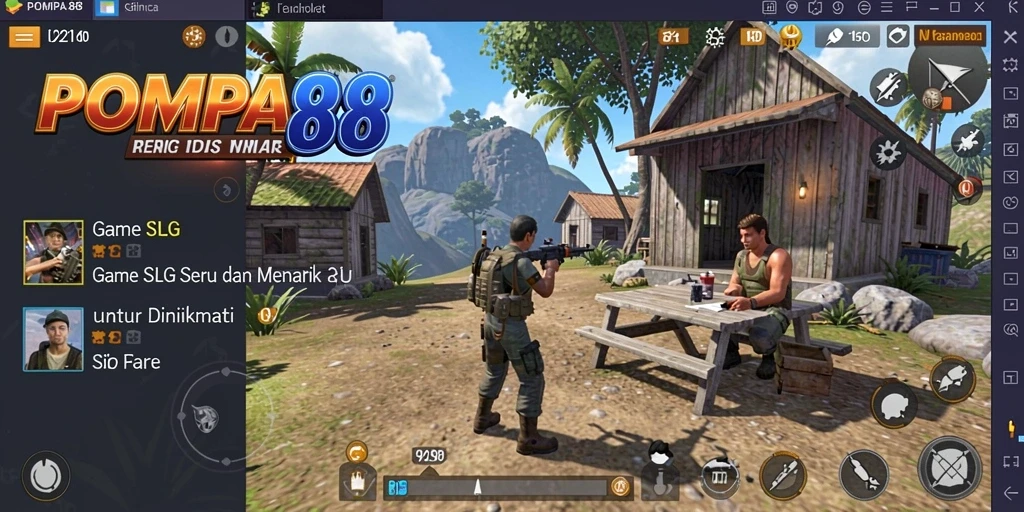 Gameplay POMPA88 menampilkan strategi pembangunan kota dan pertempuran.