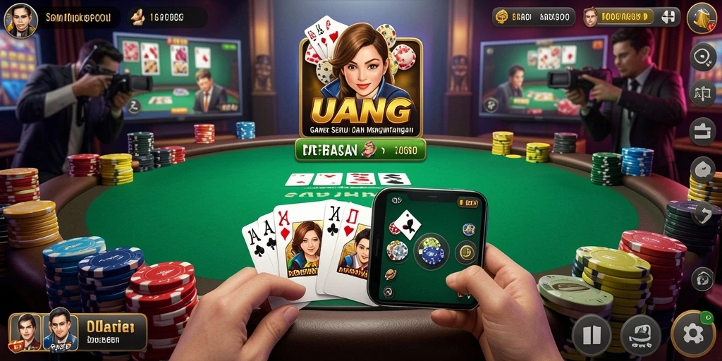 Screenshot dari gameplay UANG menampilkan suasana poker yang mendebarkan.