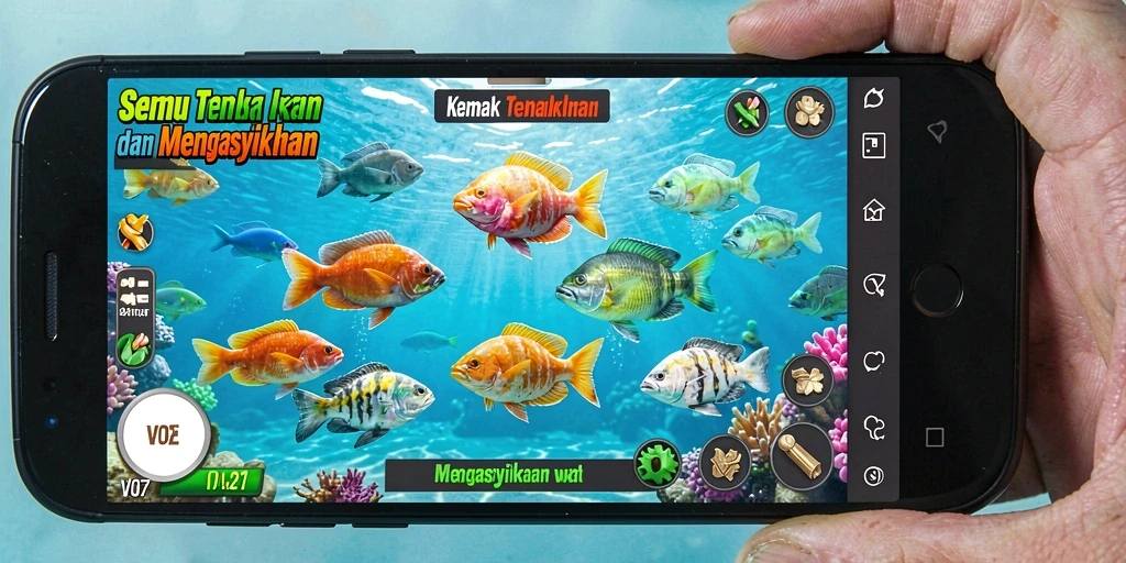Screenshot gameplay menunjukkan aksi menembak ikan yang seru di V07.